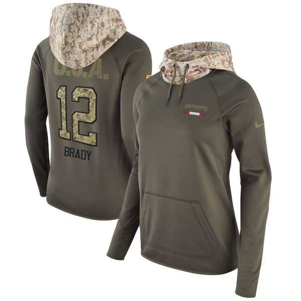 Women Nike Patriots 12 Tom Brady Olive Salute To Service Pullover Hoodie